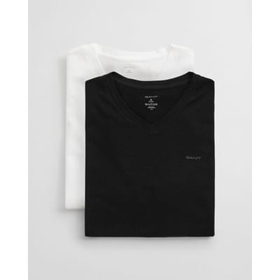 Gant T-Shirt Uni Cotton V-Neck 2Pack Zwart-Wit / male