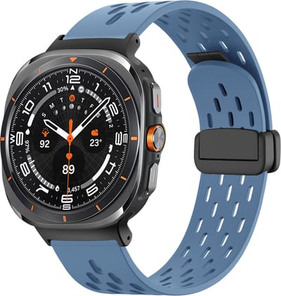 Bandz Sport band 'Air' met magnetische D-buckle sluiting - geschikt voor Samsung Galaxy Watch Ultra 2 (2026) / Ultra (2024/2025) - hoogwaardig siliconen materiaal smartwatch bandje (grijsblauw)