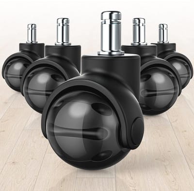Duurzame bureaustoelwielen voor tapijt en parketvloeren - Set van 5 stuks, 11 x 22 mm, zwart