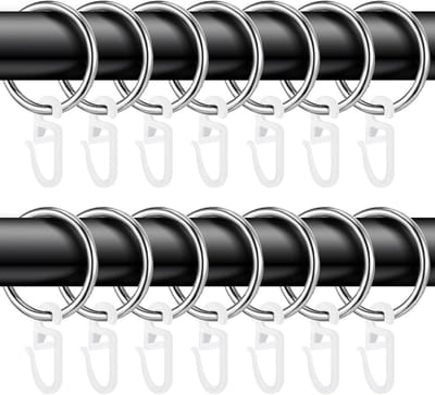 Gordijnringen met Haken - Hangende Ringen - Gordijnen Ophangen - Robuust Metaal en Plastic - 32 mm Binnendiameter - Zilverkleurig