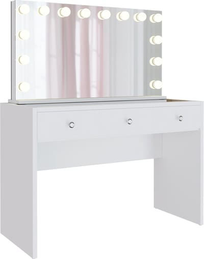CLP Nettie kaptafel - met spiegel - Cosmetische tafel met LED-verlichting - met 3 laden - glazen blad en USB-poorten - wit