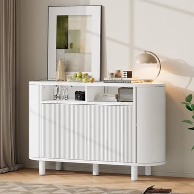 HAUSS SPOLE Dressoir - 3D Reli毛f Met Verstelbare Planken - Voor Hal En Woonkamer - MDF - 120x38x77 Cm - Wit