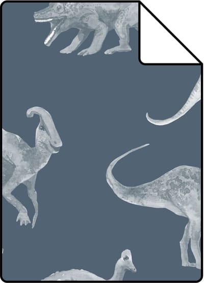 Proefstaal ESTAhome behang dinosaurussen vergrijsd blauw - 26.5 x 21 cm - 131805-S