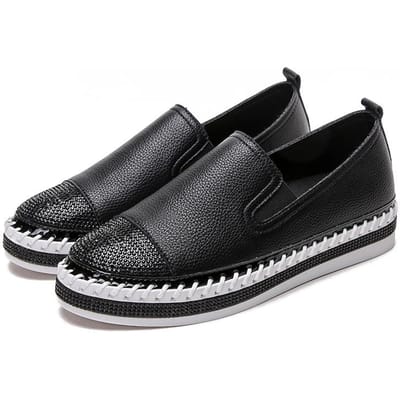 Baskets Patchwork Espadrilles Chaussures Femme Cuir Microfibre Creepers Plates Mocassins Dames Moccasins en Cuir Blanc 10 noir
