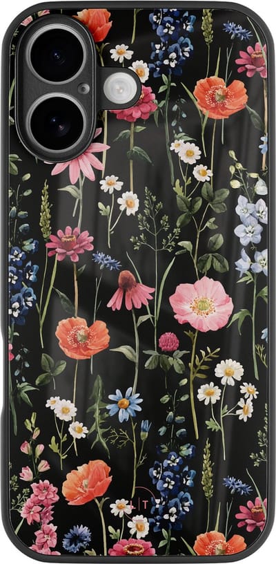 Hoesje geschikt voor iPhone 17 - Dark flowers - Luxe Glazen Hardcase - Bloemen - Multi - Leuke Telefoonhoesjes