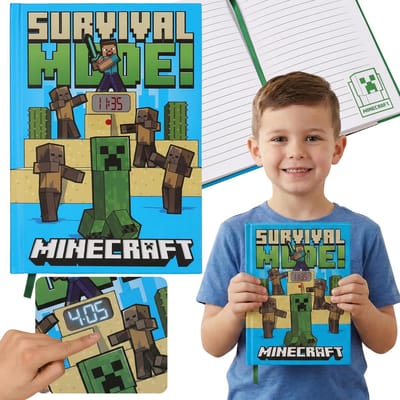 Minecraft Notitieboekje met LED-horloge, A5-notitieboekje voor jongens, interactief dagboek voor fans