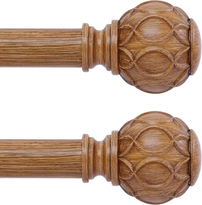 Gordijnroede Set - Enkele Roedes - Raamdecoratie - Verstelbare Lengte - 112-213 cm - Houtkleur