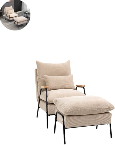 Fauteuil - Relaxzetel - Relaxstoel - Relaxfauteuil - Stoel - Met armleuning - Met voetenbank - Voor één Persoon - Beige