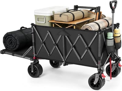 Opvouwbare transportwagen - Strandkar Tuinwagen - Outdoor Activiteiten - Praktische Achteropening - 120 kg capaciteit - Zwart