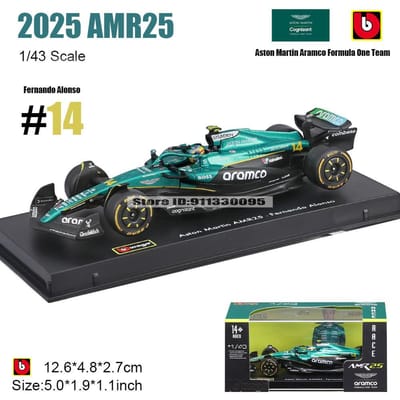 Bburago 1:43 F1 Amr25 Aston Martin 14# Fernando Alonso 18# Lance Stroll Automodel Legering Auto Speelgoed Collectie