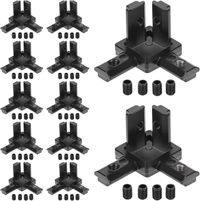 12 Stuks 3-Weg Aluminium Hoekverbinders voor 6mm T-Groef met Schroeven voor Aluminium Profiel 2020 Serie - Zwart, Ideaal voor Bouwprojecten en Meubelconstructie