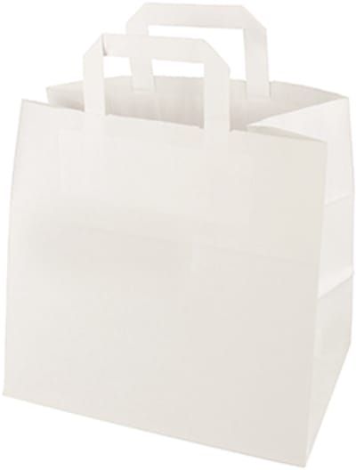 250x Draagtassen papier 25 cm x 26 cm x 17 cm wit met handvaten en individuele EAN