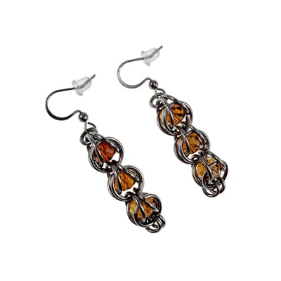 esde2 Oorhangers Dames - RVS - Haakoorbellen met Bruine Kristal – 53mm – Handgemaakt