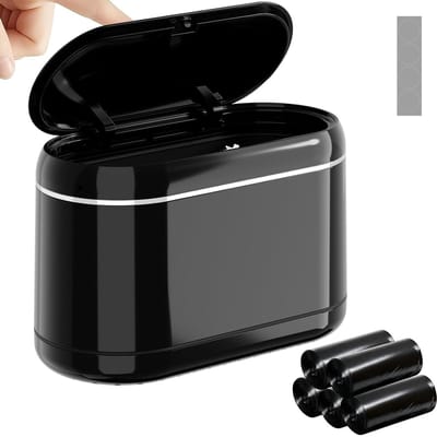 Dailygoods- Tafelafvalbak met Deksel - Tafelafvalbak met Twee Compartimenten - Mini-Prullenbak - Antislipmatten - Ideaal voor Bureau en Badkamer - Voorkomt Fruitvliegjes