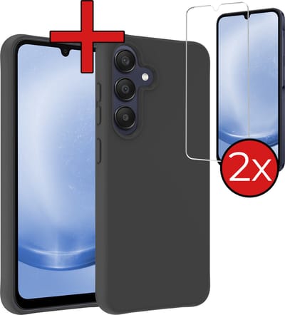 Hoesje - Met 2x Screenprotector - Geschikt voor Samsung Galaxy A25 - Sterk & Shockproof - Telefoon Hoes - Back Cover - Siliconen Case - Telefoonhoes - Zwart