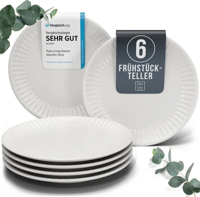 Pure Living Hygge Ontbijtborden & Dessertborden - Lichtgrijs - 6 Stuks (Ø 20 cm) - Krasbestendig Aardewerk - Magnetronveilig - Vaatwasserbestendig