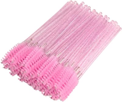 Famanu – mascara borsteltjes voor wimpers en wenkbrauwen, kristal handvat, 100 stuks, roze