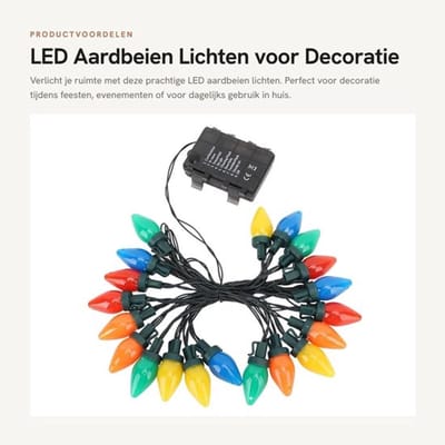 Aardbeienverlichting - 20 LED Lampen - 16,4 ft Lengte - Onbreekbare Schaal - Veiligheidsontwerp - Geschikt voor Buiten - Sfeerverlichting