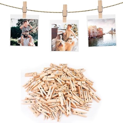 200 Mini Houten Klemmen van 3.5 cm voor Foto's, DIY Decoratie en Creatieve Projecten met Jute Touw