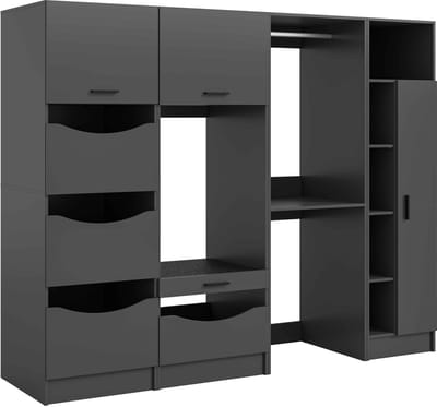 Wasmachine ombouwkast 4-delig Free 248x195x68 cm in antraciet – badkamerkastset, linnenkast en universele kast
