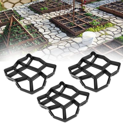 Froadp 3 stuk Betonvorm voor in de tuin, Kunststof Bestratingsvorm,Stoeptegel betonvorm,Gietvorm voor trottoirs zwart- Onregelmatige afmetingen