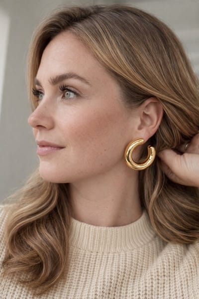 Lundholm Luxe Grote Oorbellen Dames Goud Kleurig Statement - Premium Stainless Steel Jewellery - Oorstekers Dames Hol Geometrisch - My Mae Serie - Scandinavisch Design