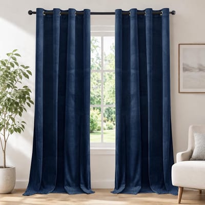 Fluwelen Gordijnen Kant En Klaar Set Van 2, 140x300cm, Gordijnen Verduisterend Met Ringen, Thermische Gordijn, Verduisteringsgordijn, Thermogordijnen Voor Slaapkamer Woonkamer, Donkerblauw