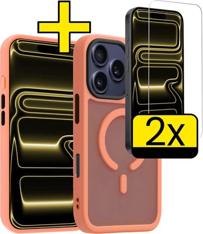 Hoesje - Met 2x Screenprotector - Geschikt voor Apple iPhone 17 Pro - Magsafe Compatible - Sterk & Shockproof - Back Cover - Shock Proof Case - Telefoon Hoes - Telefoonhoesjes - Perzik