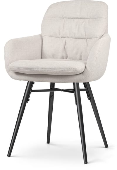 Nolon Nena-Mia Eetkamerstoel Beige - met Armleuning - Stof - Zwarte Houten Poten