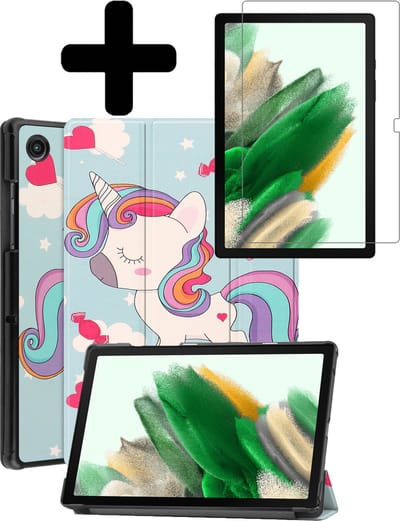 Hoes - Geschikt voor Samsung Galaxy Tab A8 - Met Screenprotector - Trifold Bookcase - Hard Cover - Hardcover Book Case - Tablet Hoesje - Eenhoorn