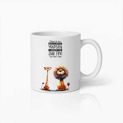 Schattige Leeuw en Giraffe Motivatie Koffiemok – Grappig Dierontwerp Cadeau