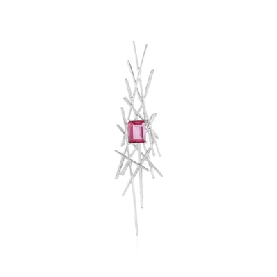 Cavill - Zilveren Hanger met 2,66 ct Roze Topaas - 925 Sterling Zilver - Platina Afwerking - Achthoekige Braziliaanse Roset - Elegant & Modern Sieraad