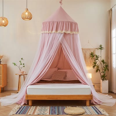 Qelus Dubbele Laag Muggennet - Lichtblokkend Bedtent voor Twin/Full/Queen Bedden - Kinderleeshoek & Knusse Slaapruimte - Plafondgemonteerd Klamboes - Roze