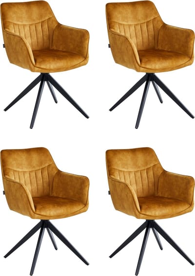 Colenis® - New Yade Eetkamerstoel - Set Van 4 - Okergeel - Adoré Velvet- Industrieel - 180° - Draaistoel