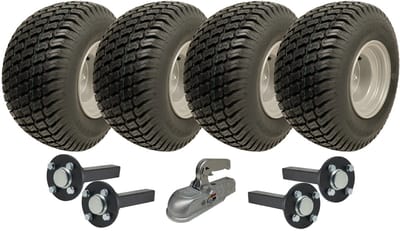 18x8,50-8 dubbelassige ATV-grasaanhangwagenkit: wielen, naaf en asstukken + trekhaak, 1500 kg