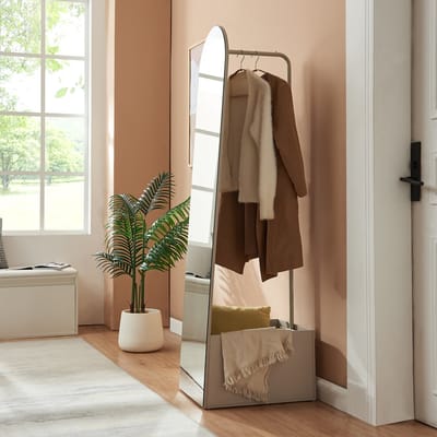 Staande garderobespiegel Kuonta met kledingrek 165x40x51 cm havermout [en.casa]