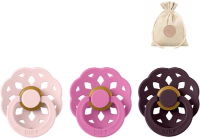 Bibs boheme fopspenen - Maat 1 0 - 6 maanden - Blossom, Bubblegum, Plum + Bolletoet speenzakje