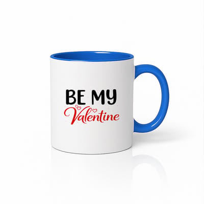 Be My Valentine Mok 330ml – Wit-Blauwe Koffiemok met Romantische Rode Lettering – Perfect Valentijnscadeau