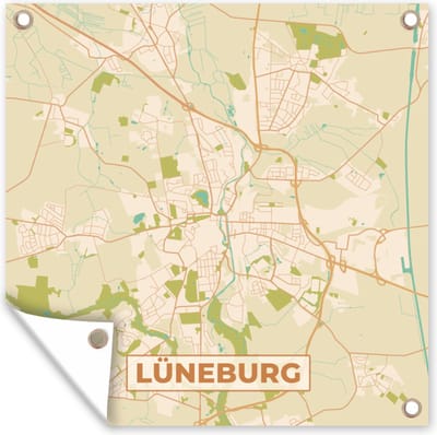 Tuin poster Lüneburg - Plattegrond - Vintage - Kaart - Stadskaart - 200x200 cm - Tuindoek