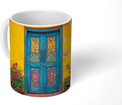 Mok - Koffiemok - Deuren - Kleurrijk - Planten - Mokken - 350 ML - Beker - Koffiemokken - Theemok