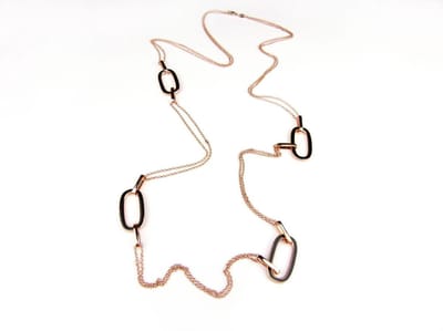 Zilveren halsketting halssnoer collier roos goud verguld Model Email met zwarte email schakels
