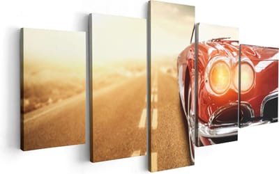 Artaza Canvas Schilderij Vijfluik Oude Rode Auto - Retro - 100x50 - Foto Op Canvas - Canvas Print