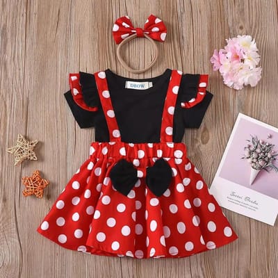 Ensemble 2 pièces Mickey Minnie Mouse Tenue Enfant Bébé Filles Été Soirée Enfants Pois Hauts Jupe Robe Cosplay avec Bandeau Nœud 100 (2-3Y) black