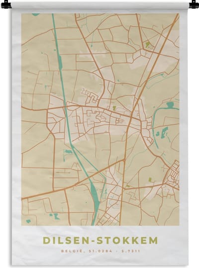 Wandkleed - Wanddoek - Plattegrond - België - Kaart - Stadskaart - Dilsen-Stokkem - 120x180 cm - Wandtapijt