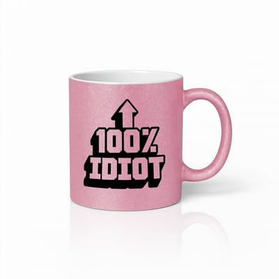 Grappige Roze Mok 330ml – Stoere “100% Idiot” Humor Koffiemok voor Cadeaus & Lachmomenten