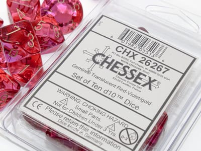Chessex Gemini doorschijnend rood-violet/goud Dobbelsteenset (10 stuks)