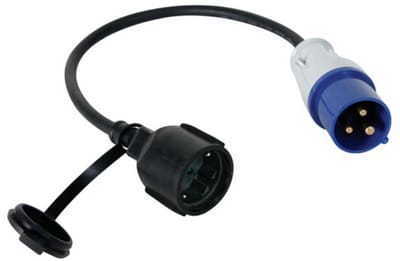 Perel Verloopkabel, H07RN-F 3G2.5, 0.4 m, 16 A/230 V, 3680 W, CEE naar type F, voor binnen en buiten, rubber, blauw