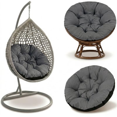 Hangstoel Kussen 110 cm – Papasan Kussen & Eivormige stoel rond – groot zitkussen waterafstotend voor Tuin Terras Veranda Binnen Buiten Rotan en Woonkamer Grafiet Schaduw B