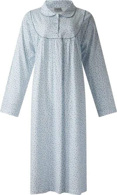 Lunatex - klassiek dames nachthemd 224197 - 100% katoen - blauw - maat M
