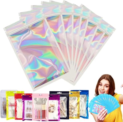 Kleine geurvrije mylar holografische ziplock zakken - 100 stuks 9x12cm hersluitbare opbergzakken voor voedsel, sieraden en elektronica